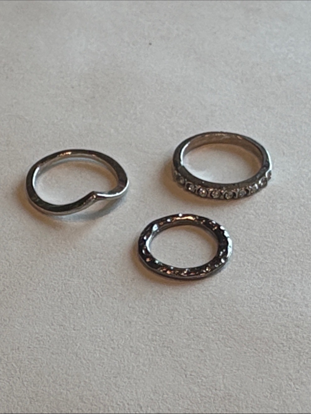 Silver Tone Crystal Accent Stacking Rings